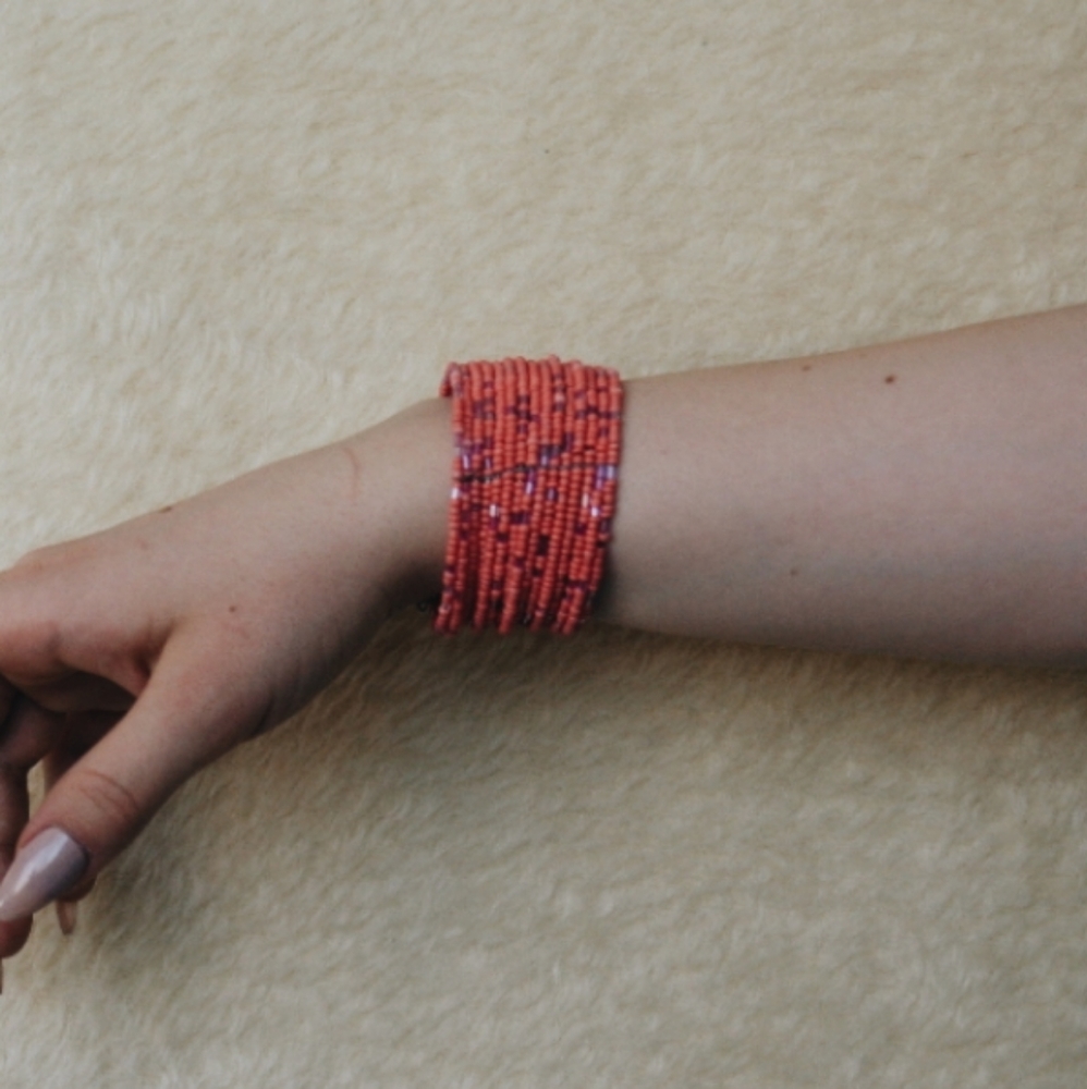 Beaded pink chunky hoop bracelet